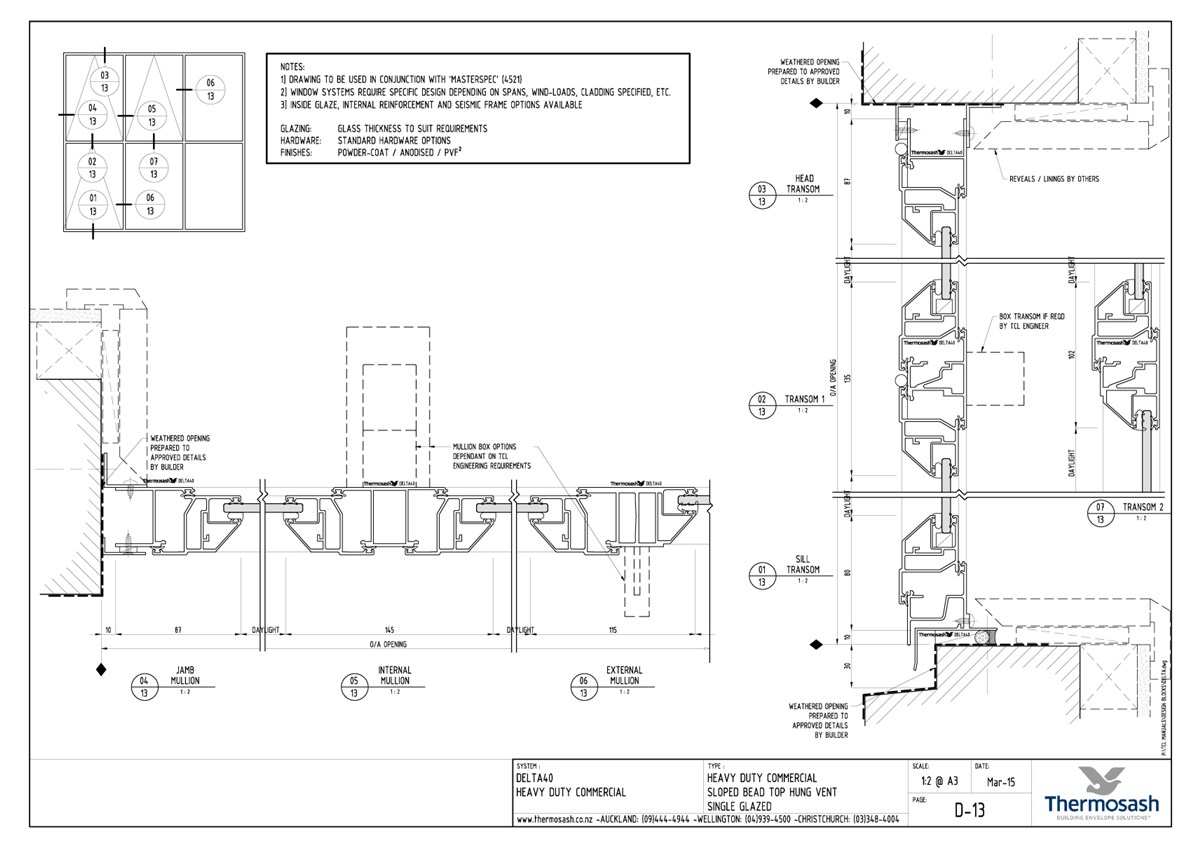 CAD Download - Delta 40 Commercial - Sloped Bead Top Hung Vent Single Glazed