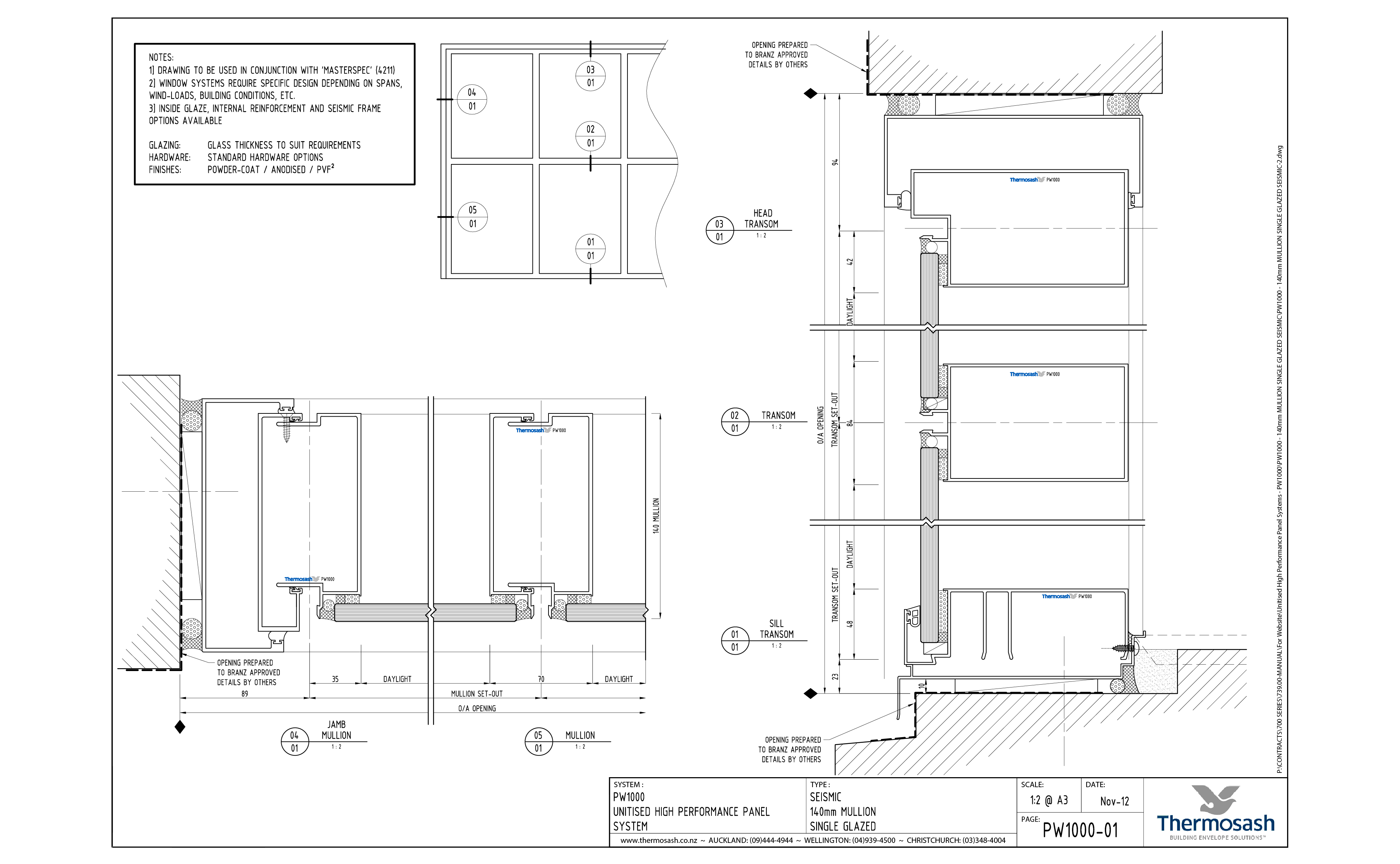 CAD Download - PW1000 - 140mm Mullion Single Glazed Seismic