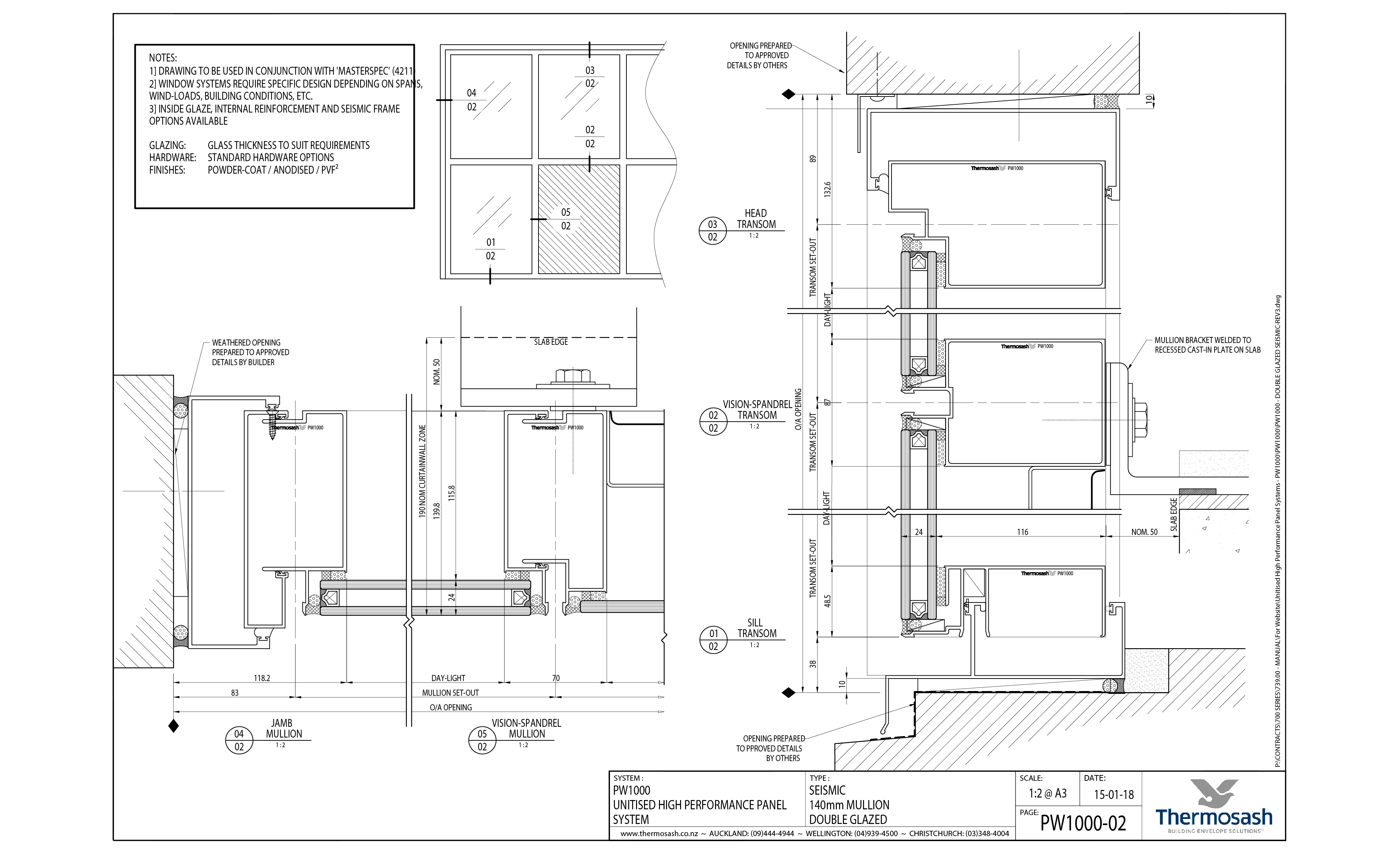 CAD Download - PW1000 - 140mm Mullion Double Glazed Seismic