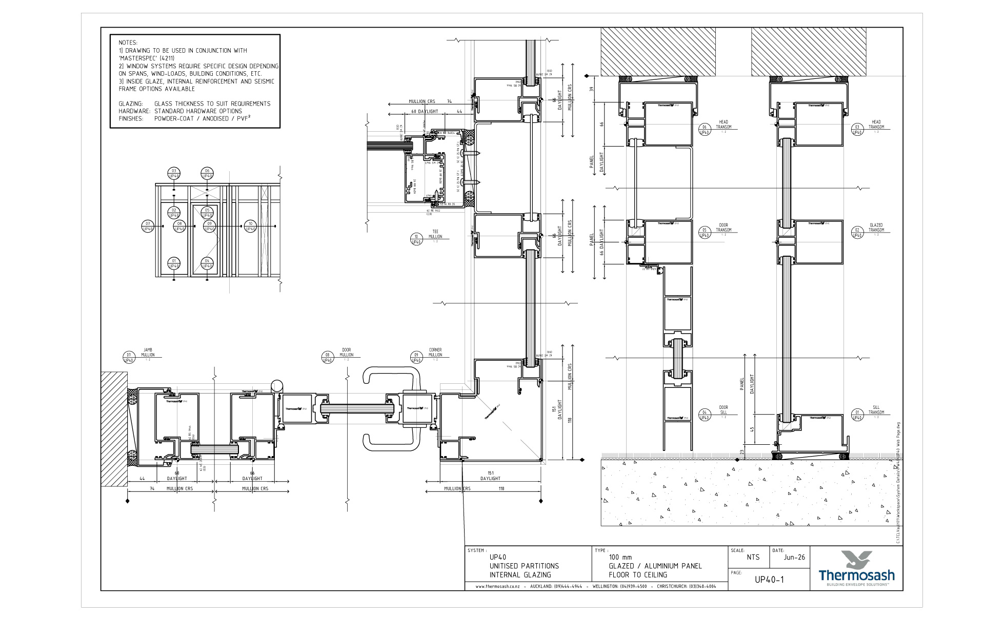 CAD Download - Glazed & Aluminium Partition - floor to ceiling with door detail