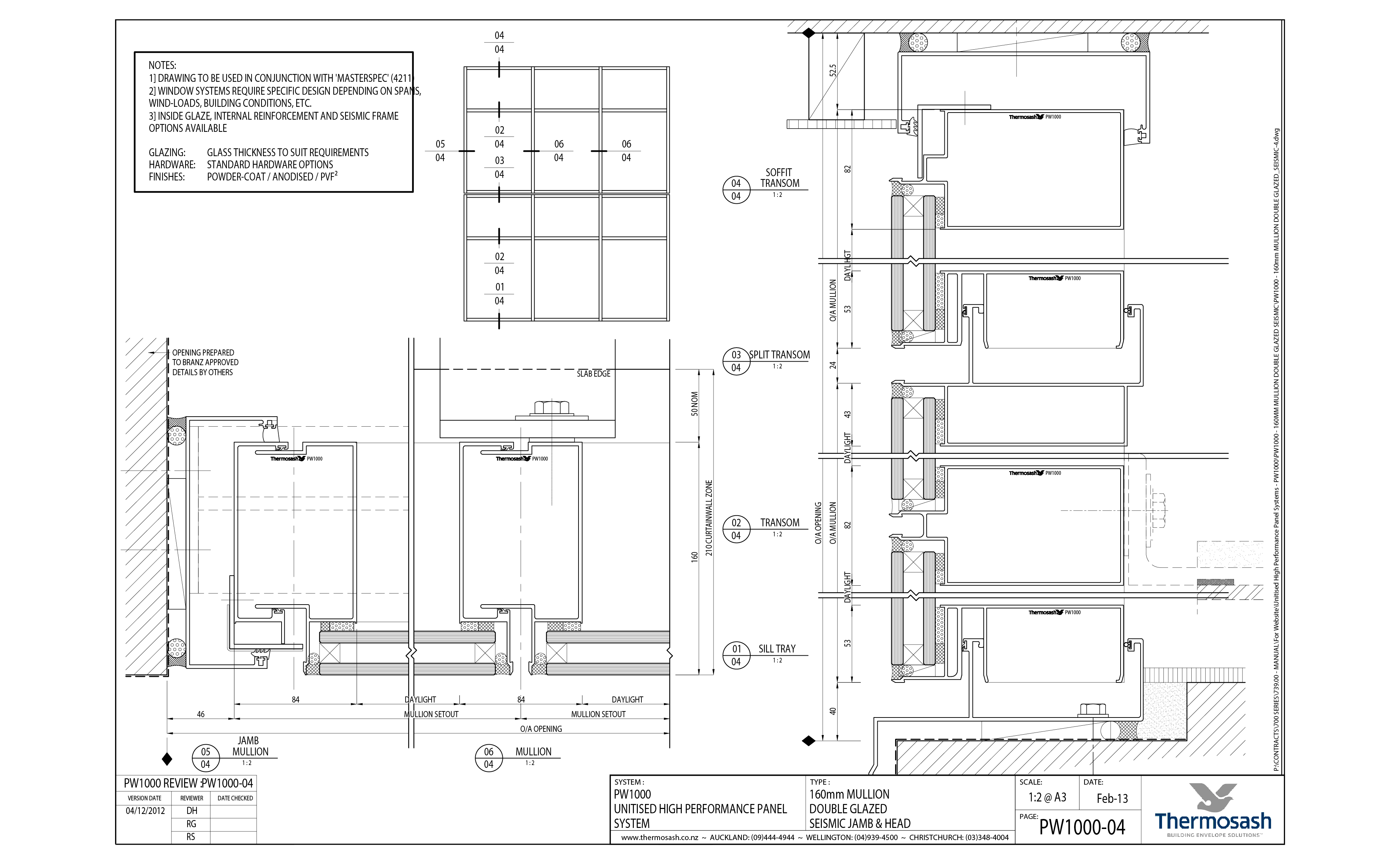 CAD Download - PW1000 - 160mm Mullion Double Glazed Seismic Jamb & Head