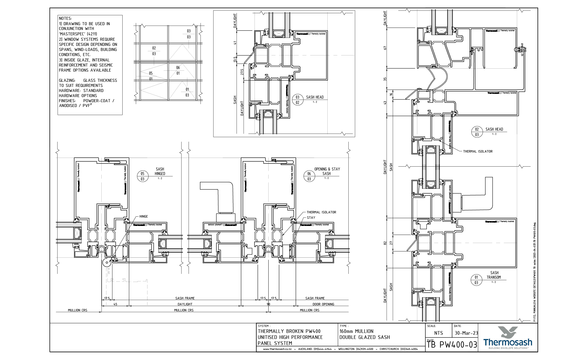 CAD Download - TB160 - PW400 160mm Mullion Thermally Broken Double Glazed Sash
