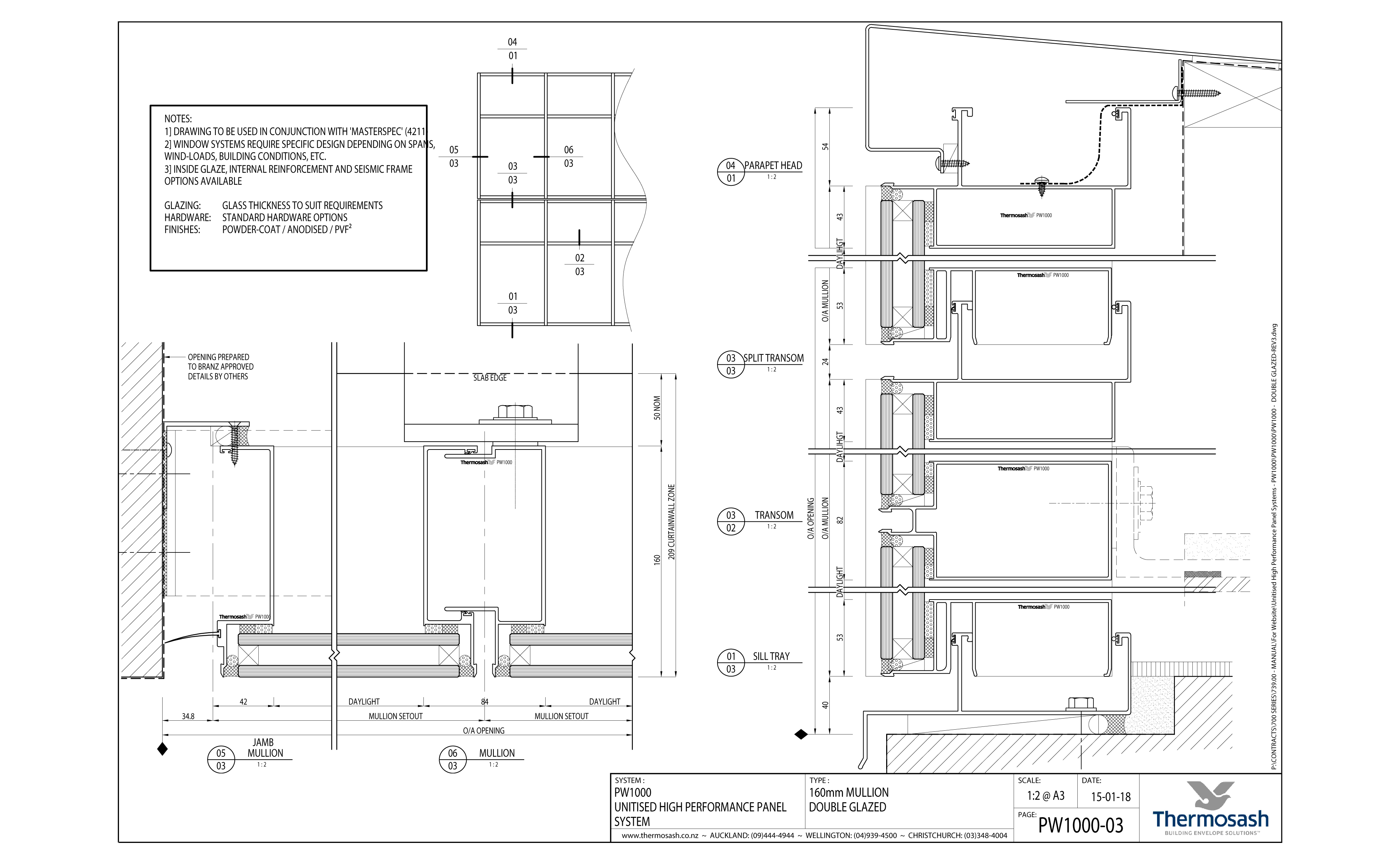 CAD Download - PW1000 - 160mm Mullion Double Glazed