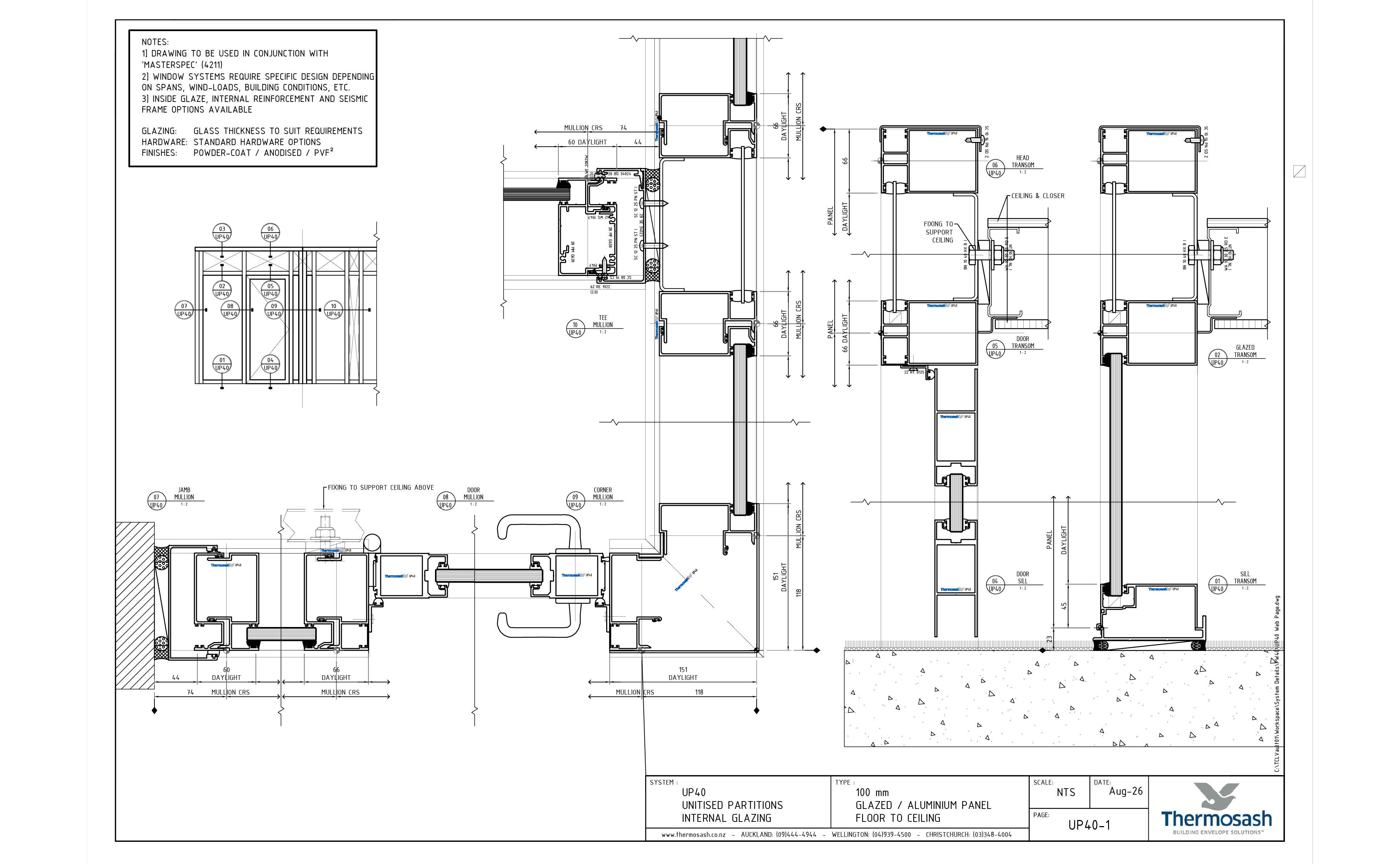 CAD Download - Glazed & Aluminium Partition - floor to ceiling with door & non-vision panel detail