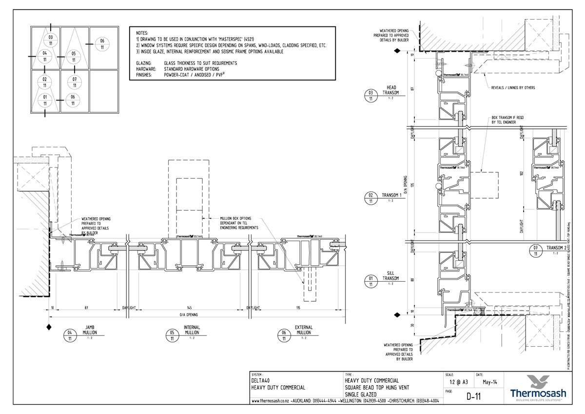 CAD Download - Delta 40 Commercial - Square Bead Single Glazed Top Hung Vent