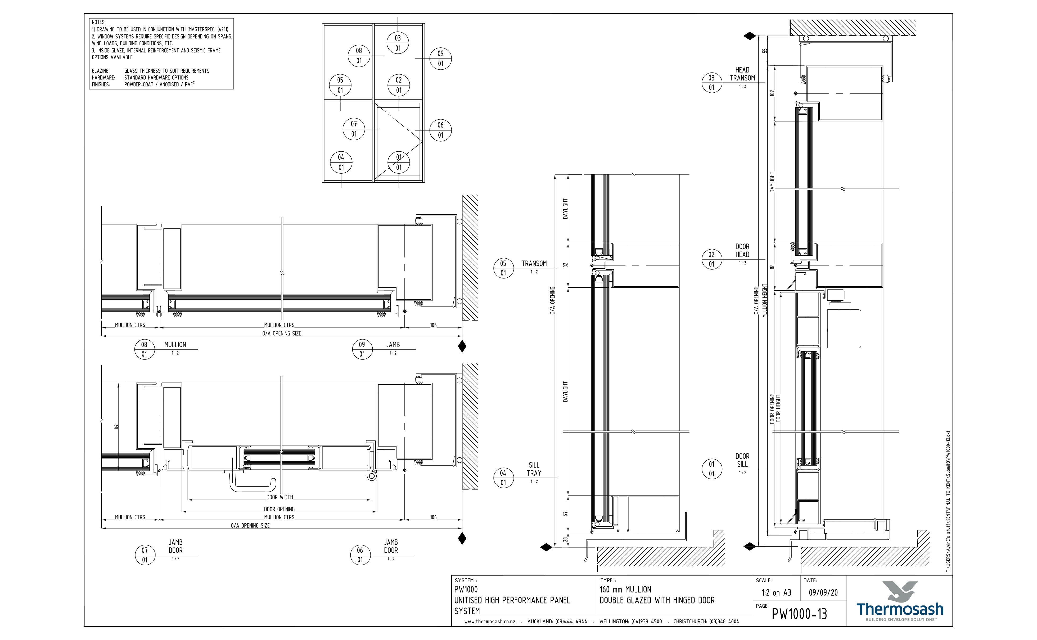 CAD Download - PW1000 - 160mm Mullion Double Glazed with Hinged Door