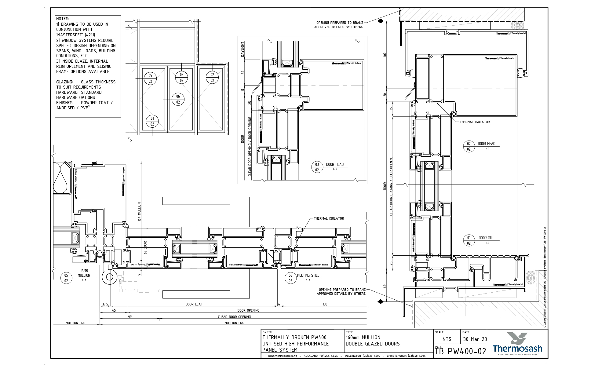 CAD Download - TB160 - PW400 160mm Mullion Thermally Broken Double Glazed Doors