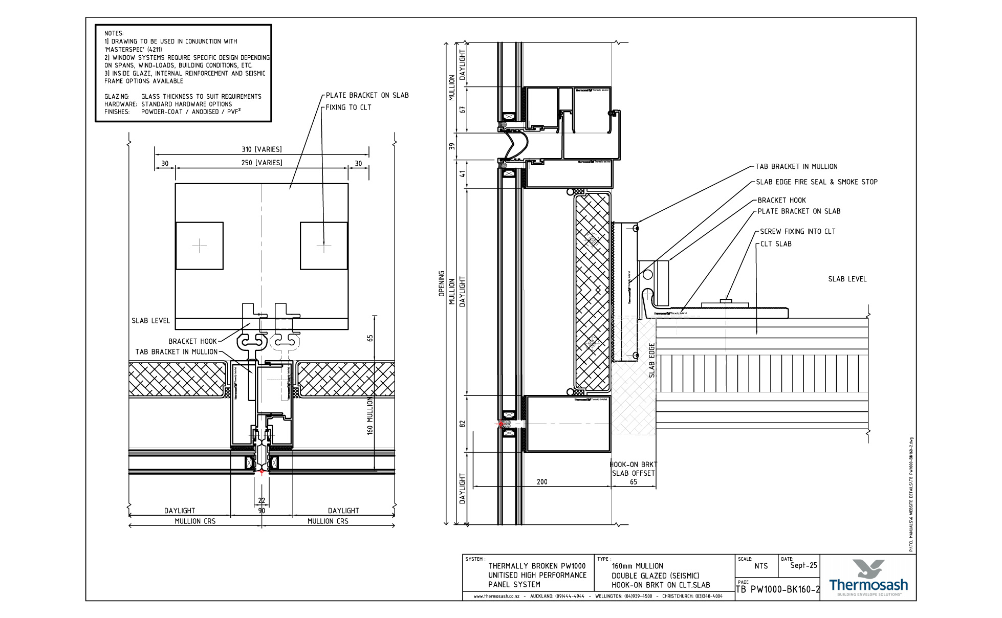 CAD Download - TB160 - PW1000 160mm Seismic DG - HookOn Bracket-CLT