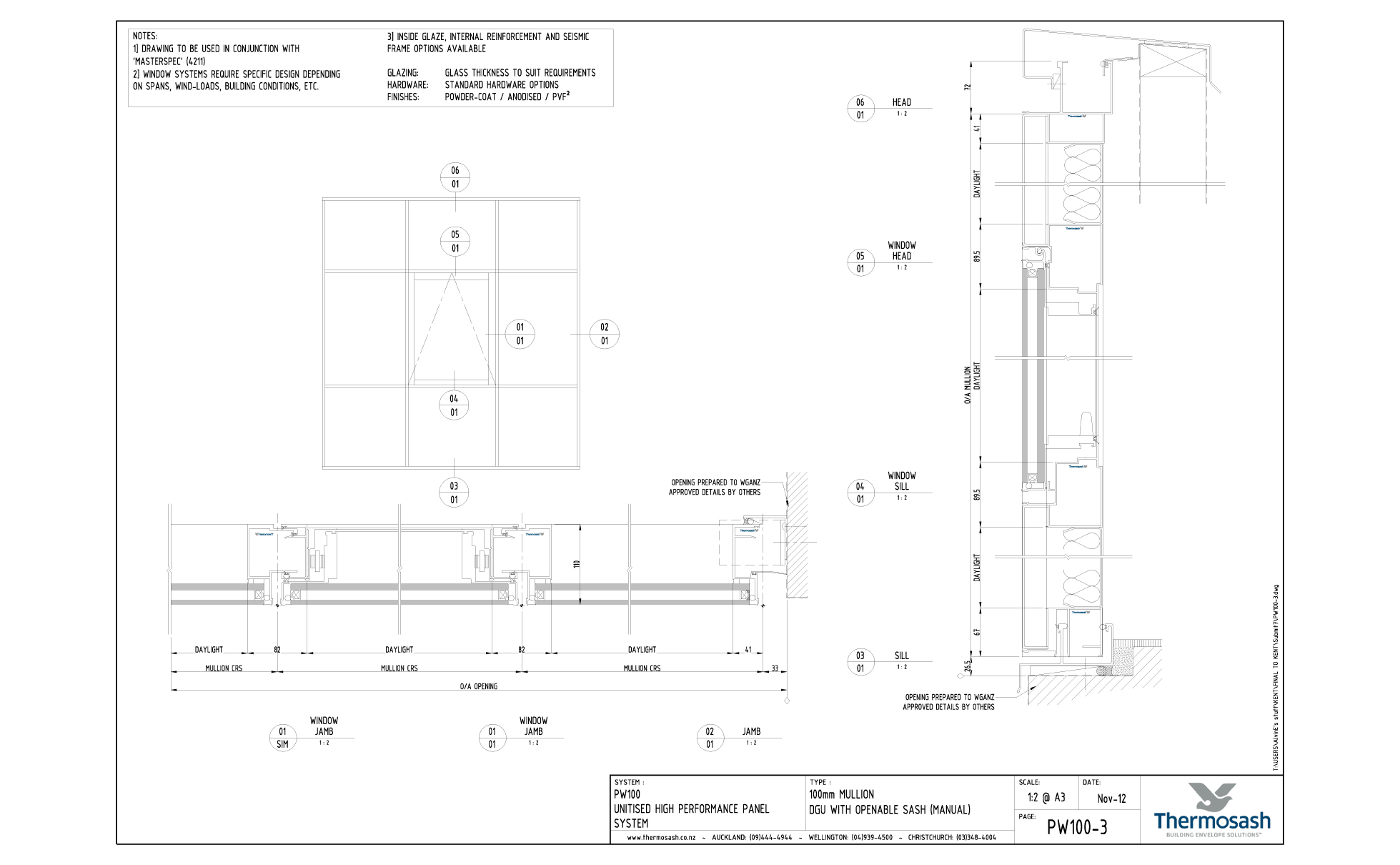 CAD Download - PW100 - 100mm Mullion Double Glazed with Manual Operable Sash