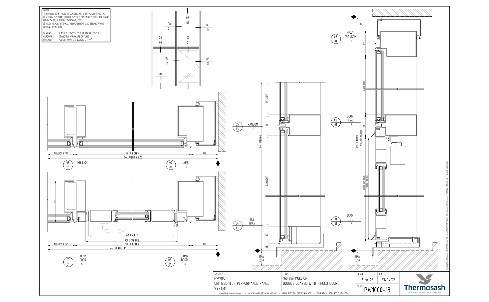CAD Download - PW1000 - 160mm Mullion Double Glazed with Hinged Door