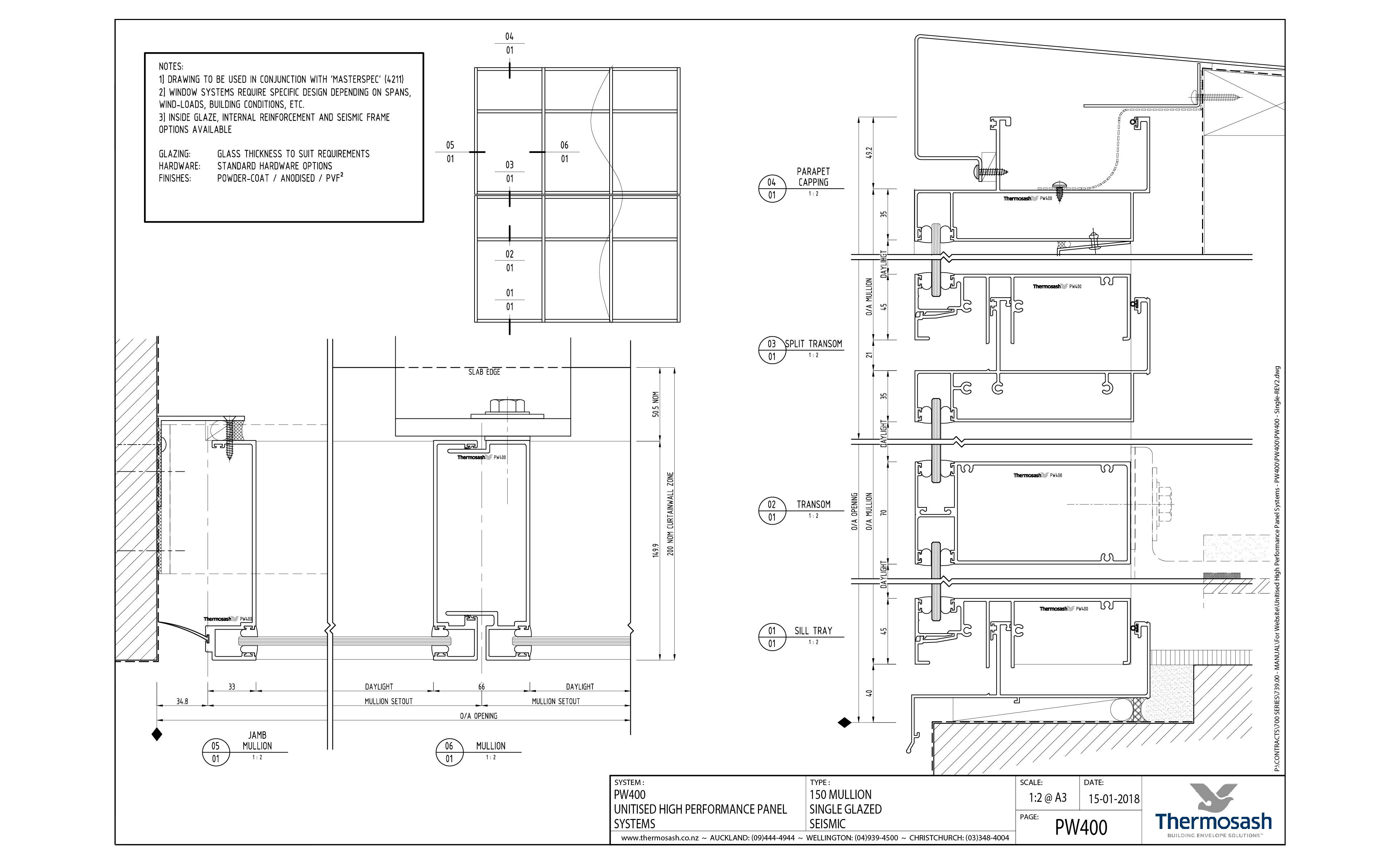 CAD Download - PW400 - 150mm Mullion Single Glazed Seismic