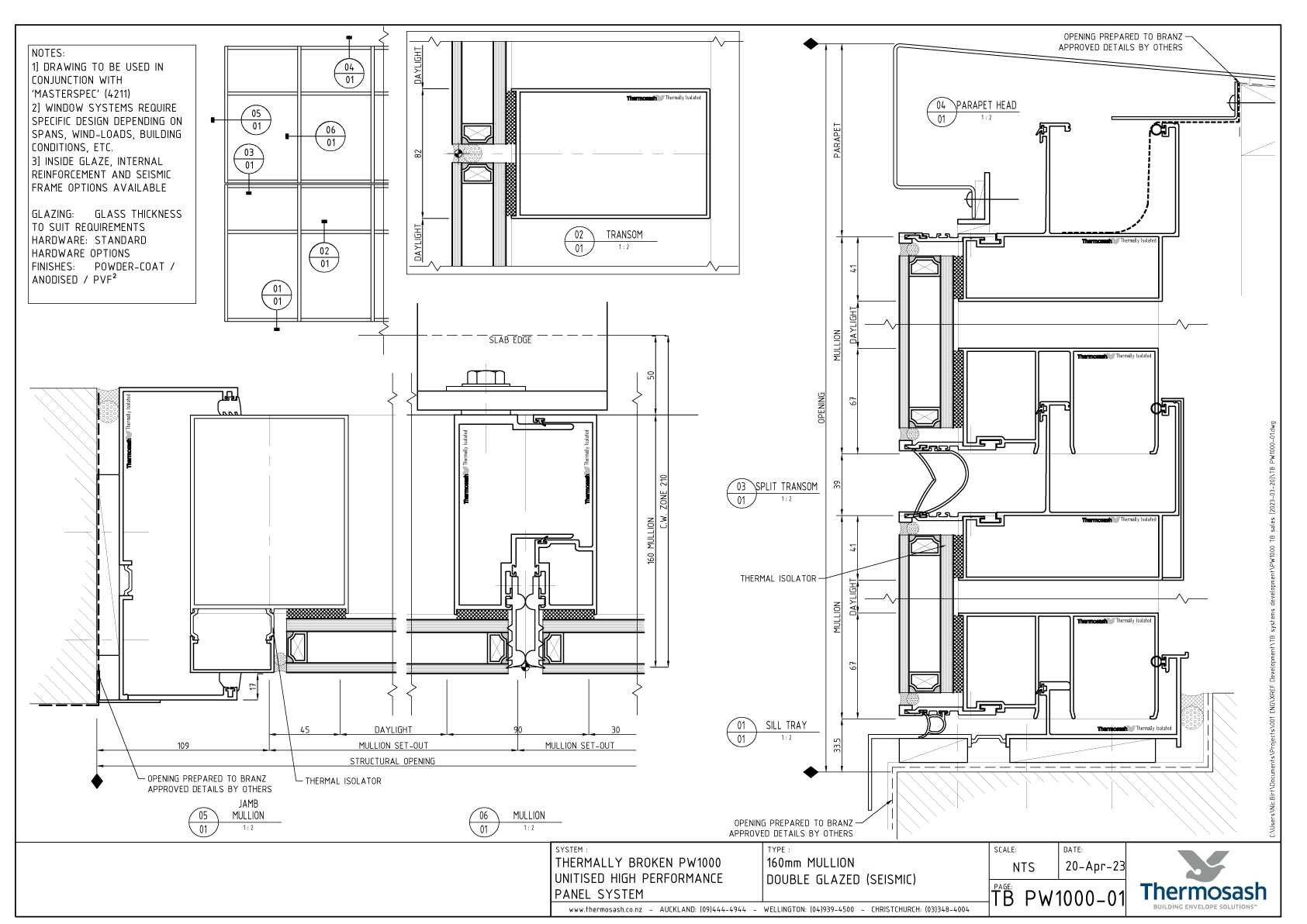 CAD Download - TB160 - PW1000 160mm Mullion Seismic Thermally Broken DG Curtainwall