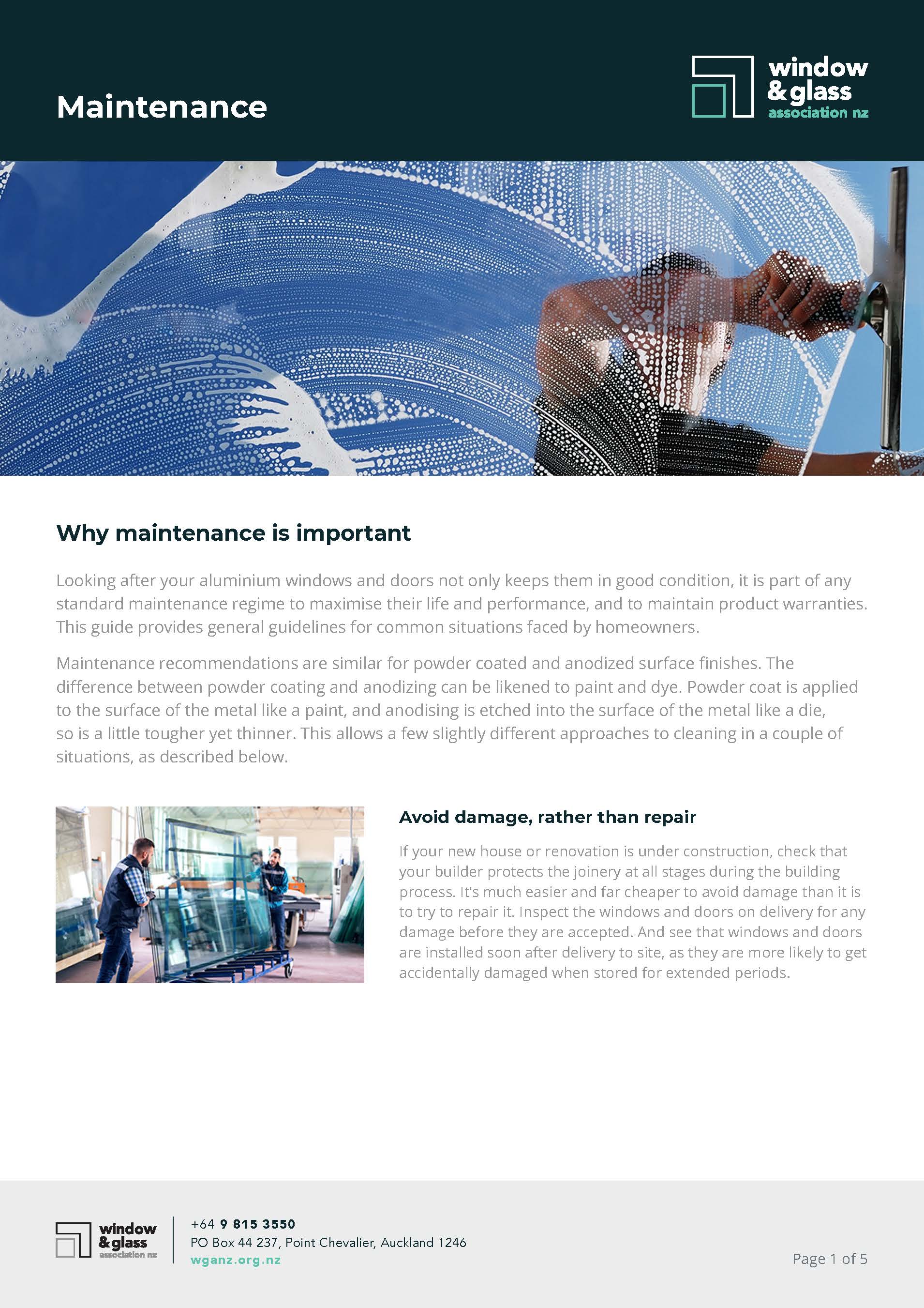 Window & Glass Association NZ - Maintenance