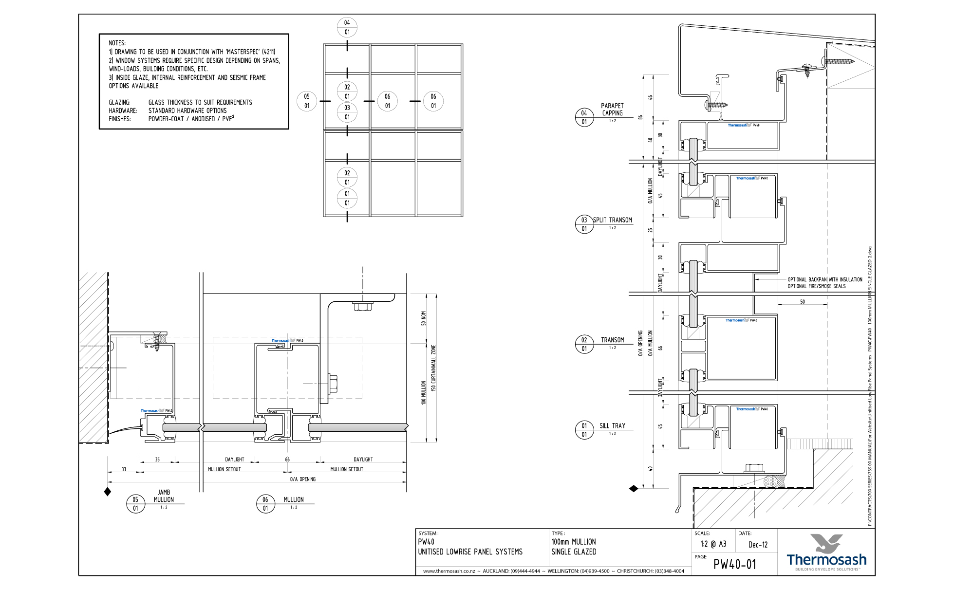CAD Download - PW40 - 100mm Mullion Single Glazed