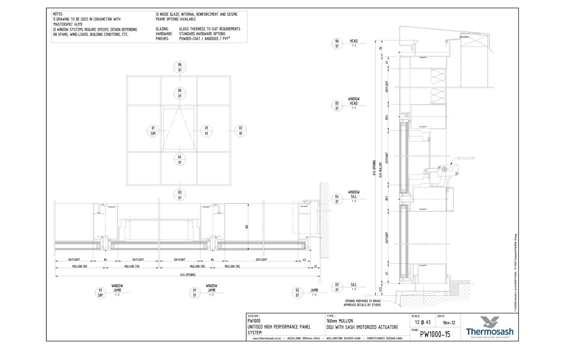 CAD Download - PW1000 - 160mm Mullion Double Glazed with Sash (Motorised Actuator)