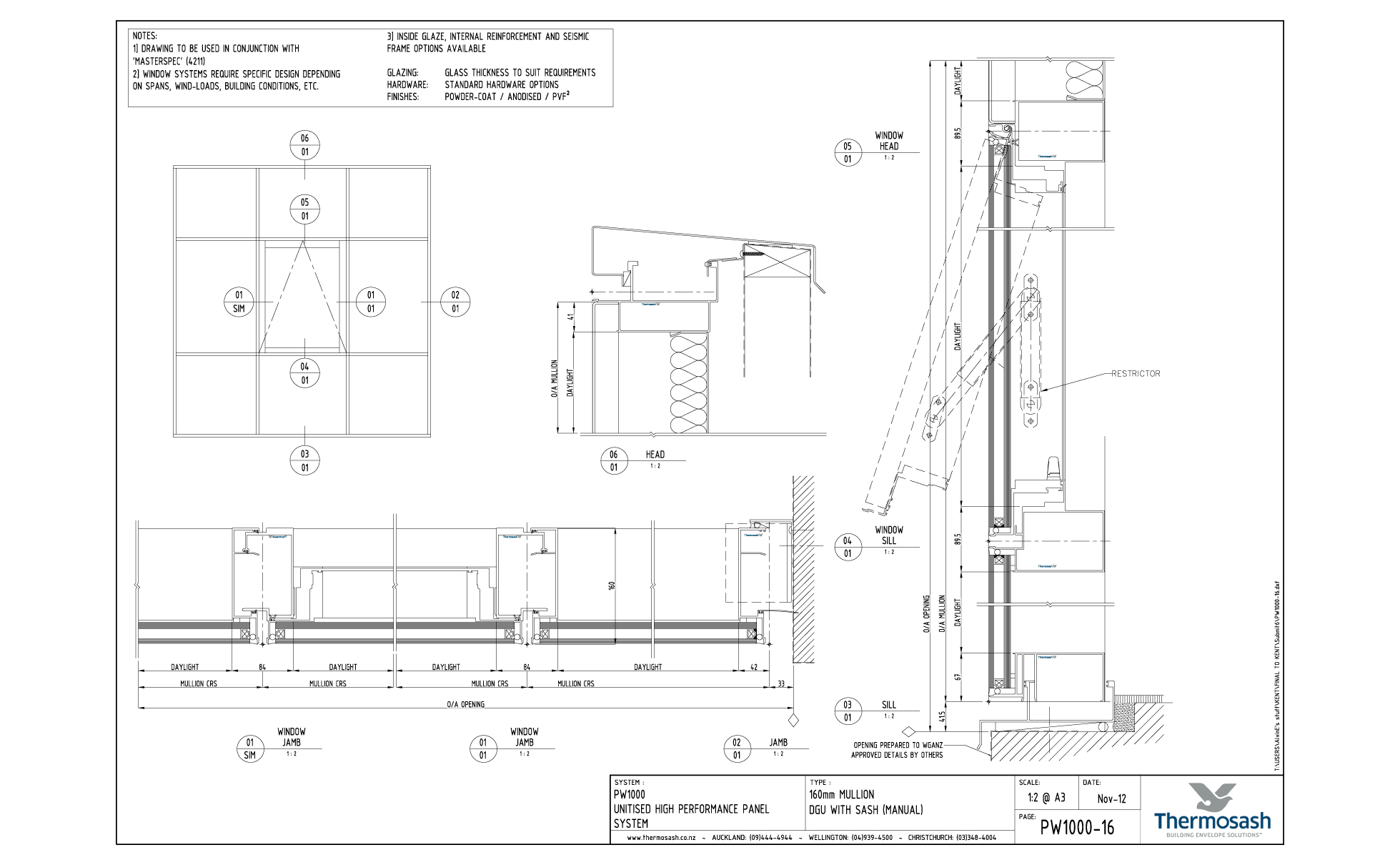 CAD Download - PW1000 - 160mm Mullion Double Glazed with Sash (Manual Actuator)