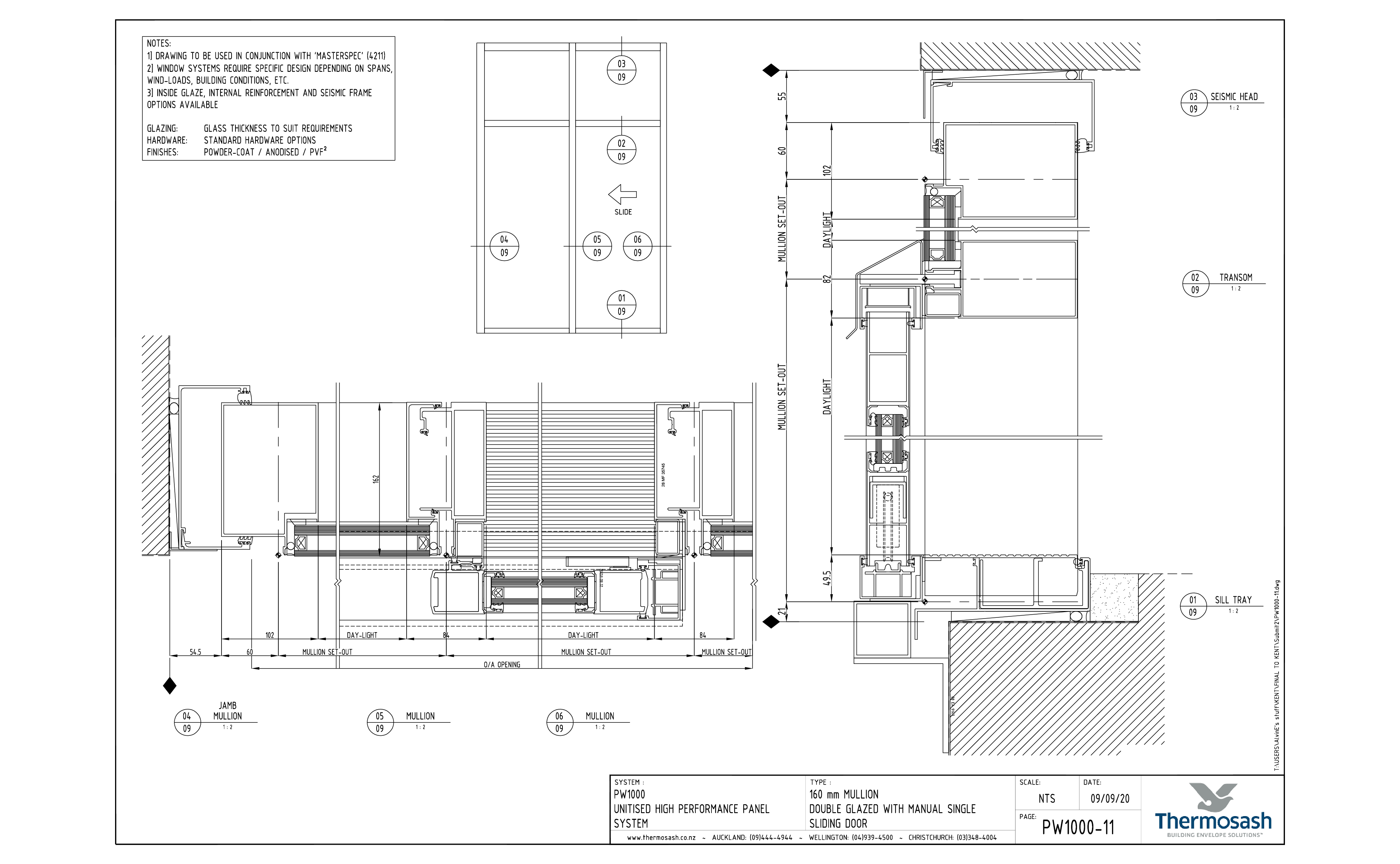 CAD Download - PW1000 - 160mm Mullion Double Glazed with Manual Single Slider