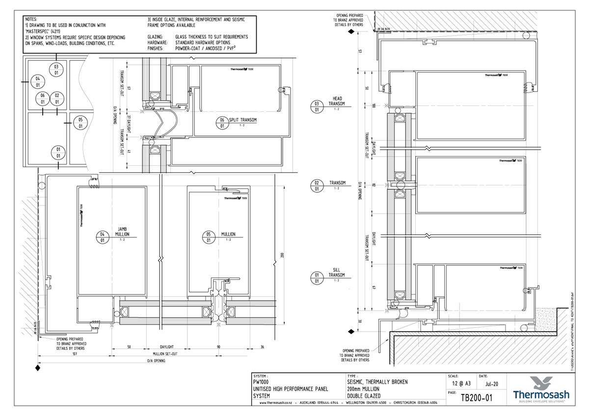 CAD Download - TB200 - PW1000 200mm Mullion Seismic Thermally Broken Double Glazed
